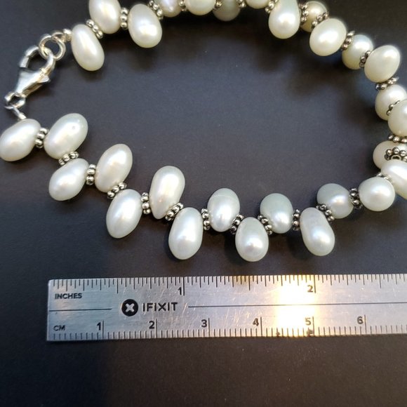 7 Inch Sterling Silver Cute Genuine White Pearls Bracelet - Picture 5 of 6